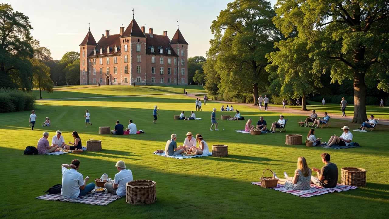 Heartland Festival scenic Egeskov Castle grounds with visitors relaxing